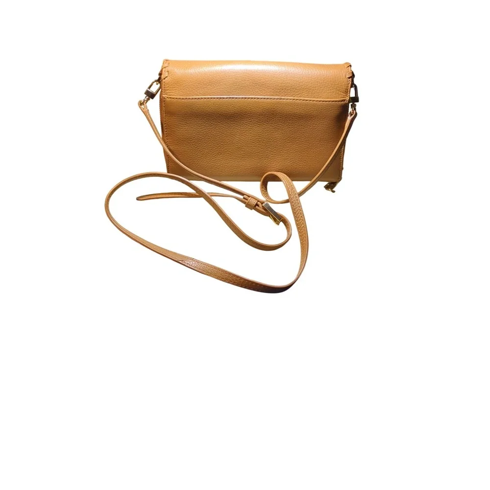 Tory Burch Miller Wallet on Chain Tan Pebble Leather Whipstitch Crossbody Bag